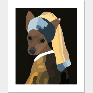 Pinscher with a pearl earring Posters and Art